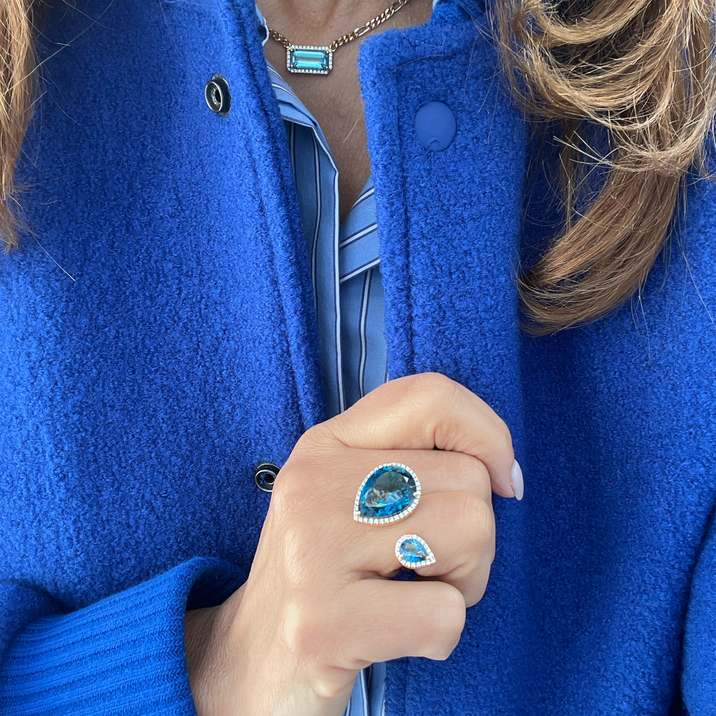 DOUBLE DROP RING-london blue topaz