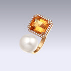 ROYAL PEARL RING-golden citrine and pearl