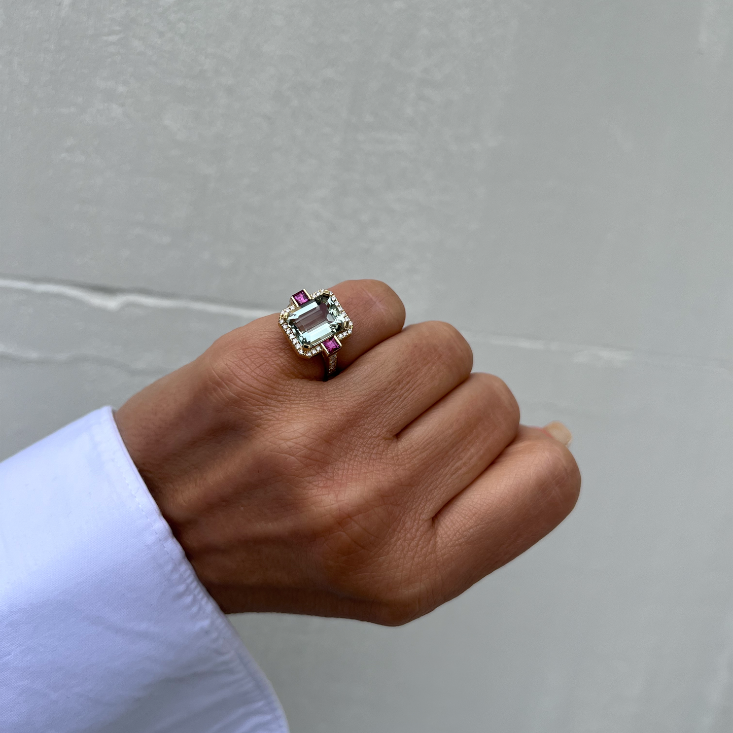 HERITAGE RING-prasiolite and rhodolite