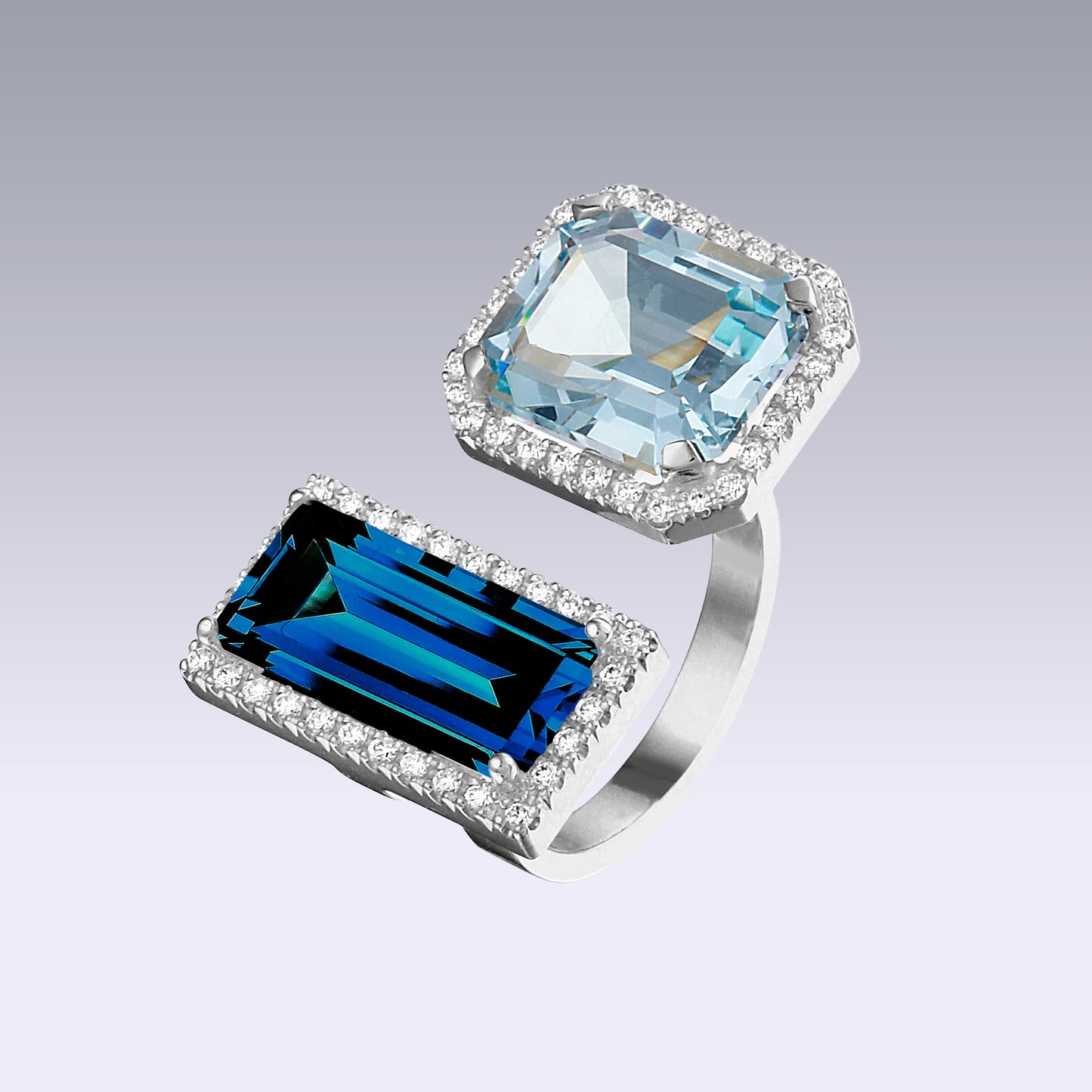 DOUBLE VELVET RING-london blue topaz and sky topaz