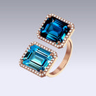 DOUBLE VELVET EMERALD RING-swiss topaz and london blue topaz