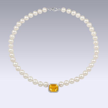 PEARL NECKLACE-golden citrine