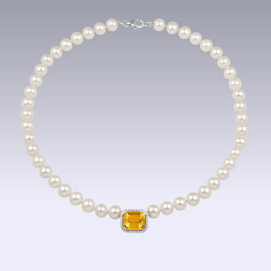 PEARL NECKLACE-golden citrine