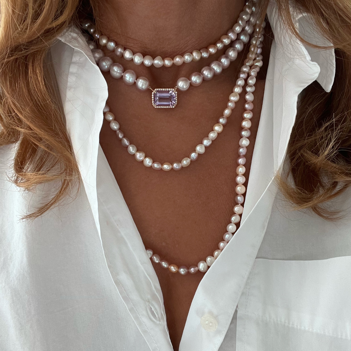 PEARL LAVENDER NECKLACE-pink amethyst