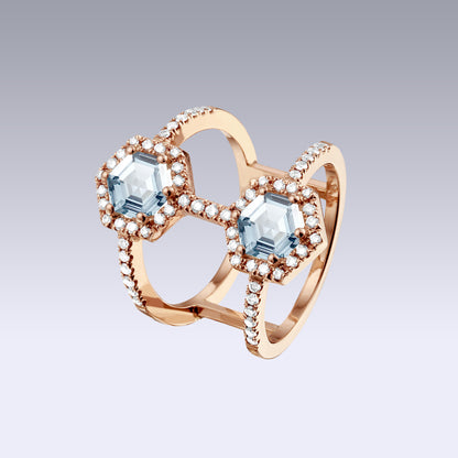 DOUBLE HAXA RING-aquamarine