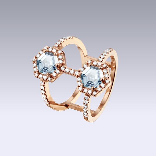 DOUBLE HAXA RING-aquamarine