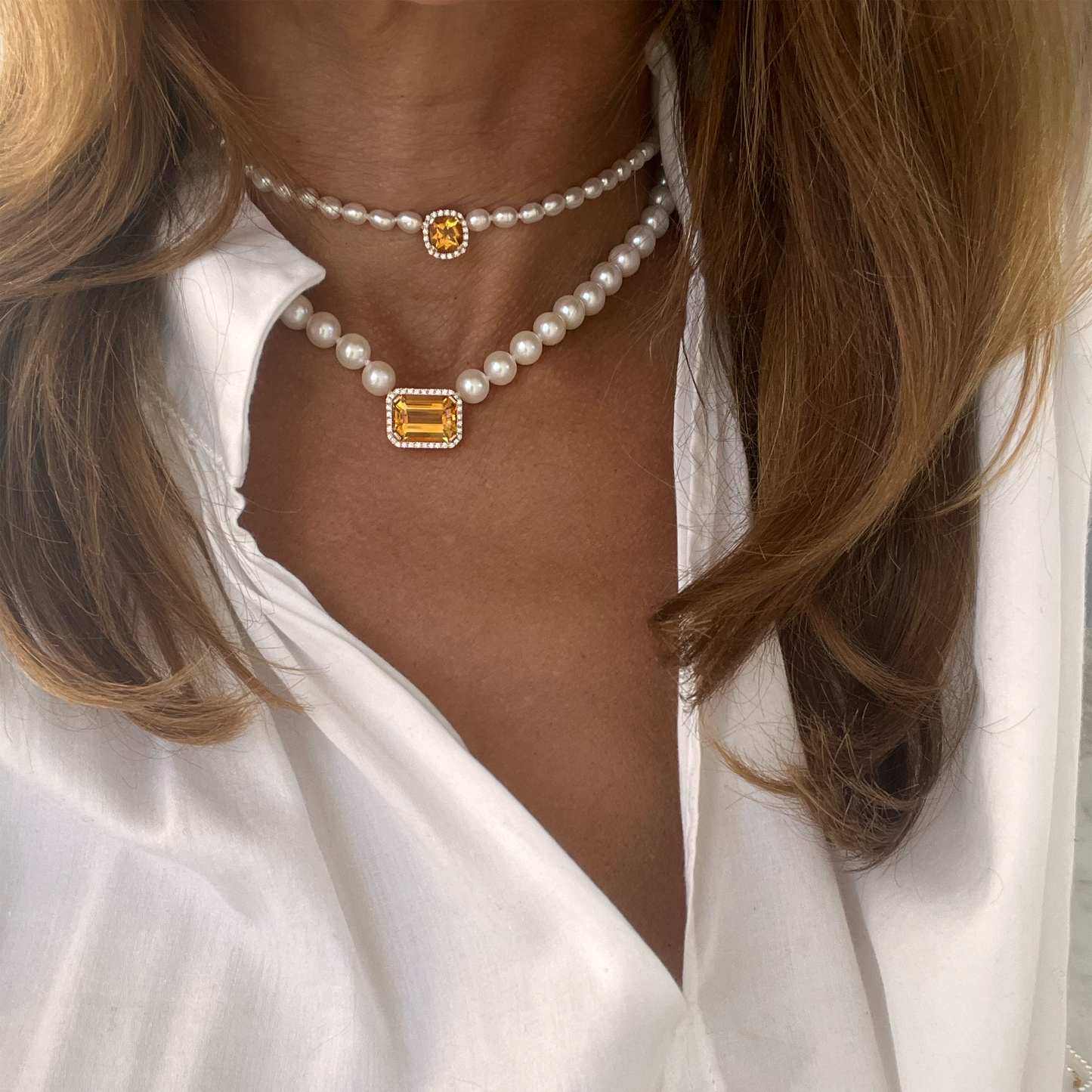 BABY PEARL CHOCKER-golden citrine