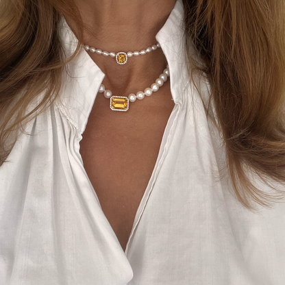 BABY PEARL CHOCKER-golden citrine