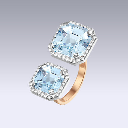 DOUBLE VELVET ASSCHER RING-sky topaz