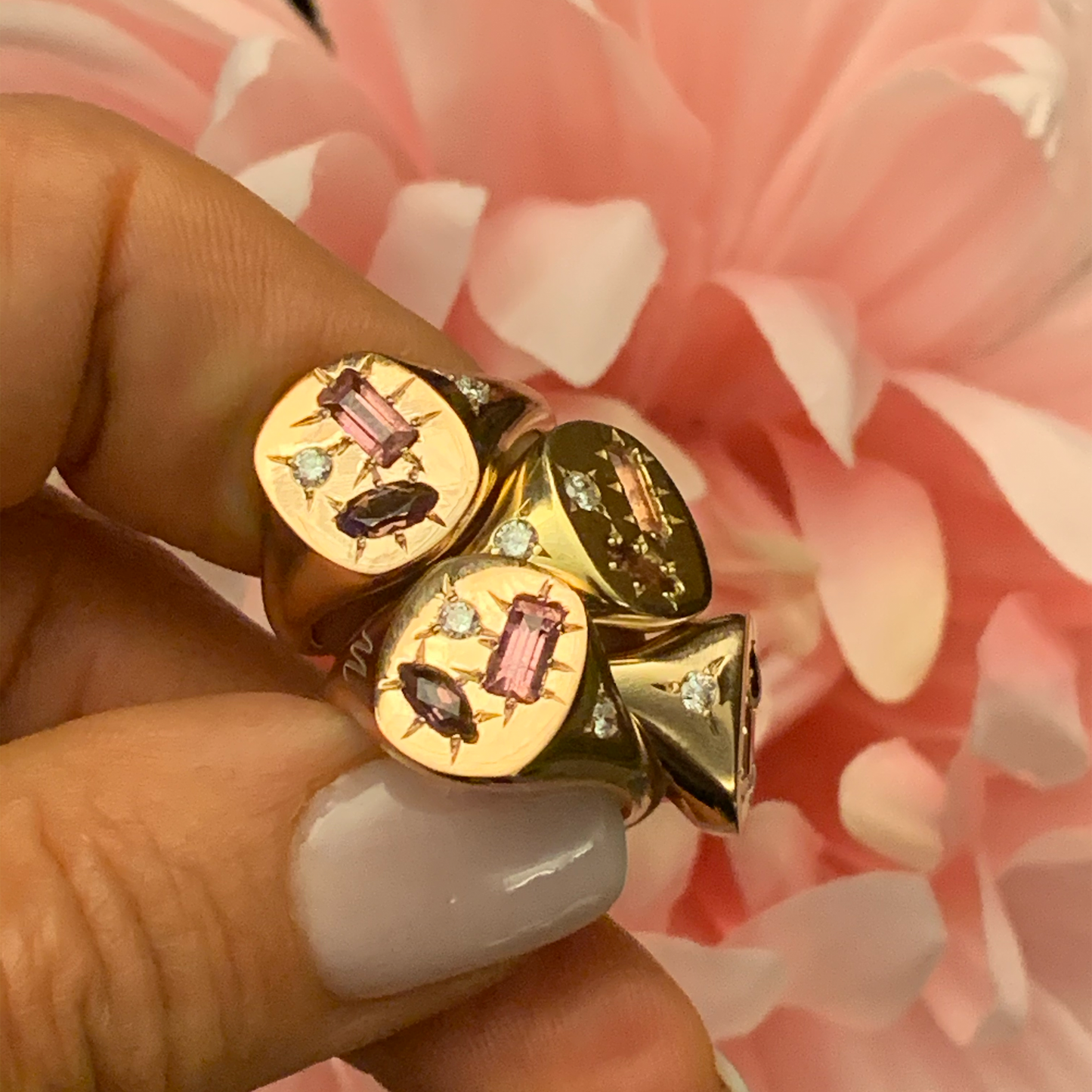 CACHETTE RING-pink tourmaline and rhodolite