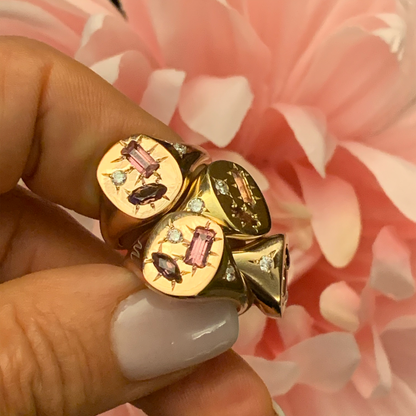 CACHETTE RING-pink tourmaline and rhodolite