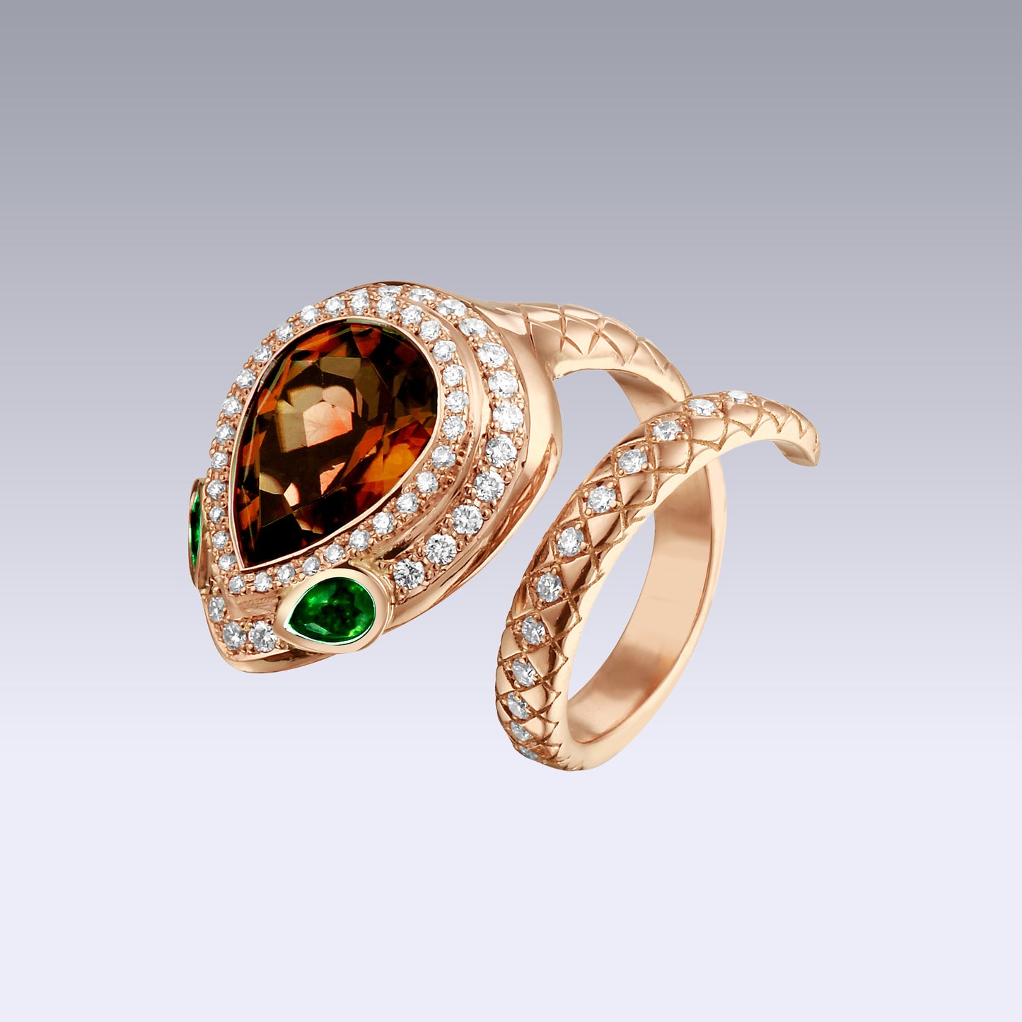 SERPENTE RING-citrine madeira and tsavorite