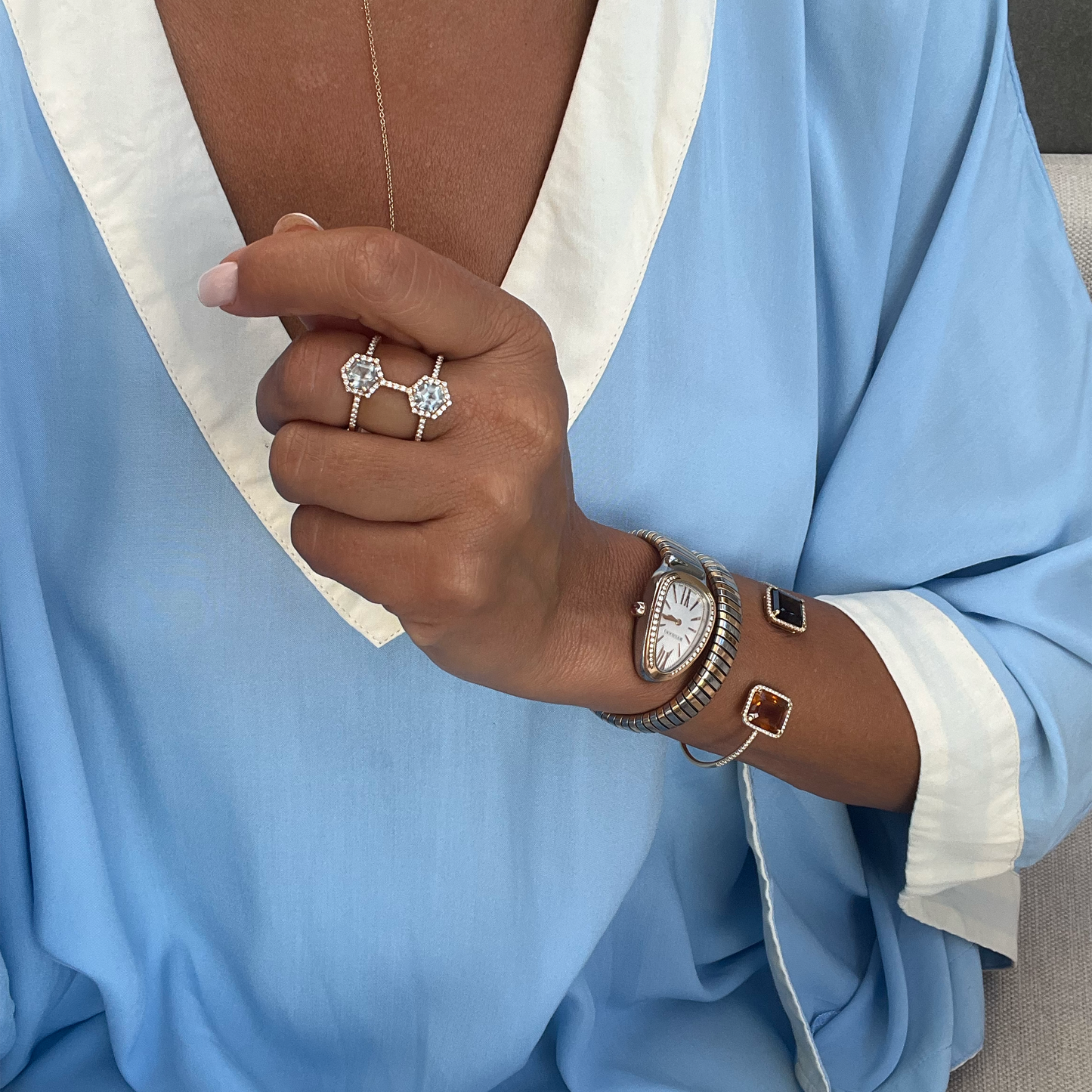 DOUBLE HAXA RING-aquamarine