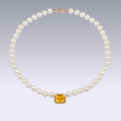 PEARL NECKLACE-golden citrine