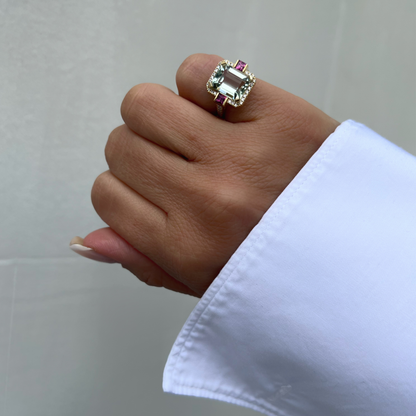 HERITAGE RING-prasiolite and rhodolite