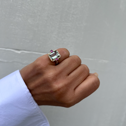 HERITAGE RING-prasiolite and rhodolite