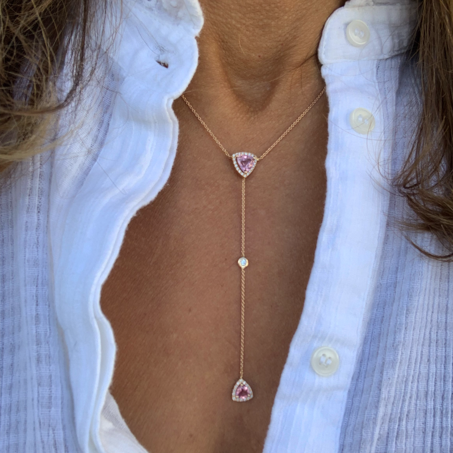 ISABELLE TRIANGLE NECKLACE-pink amethyst