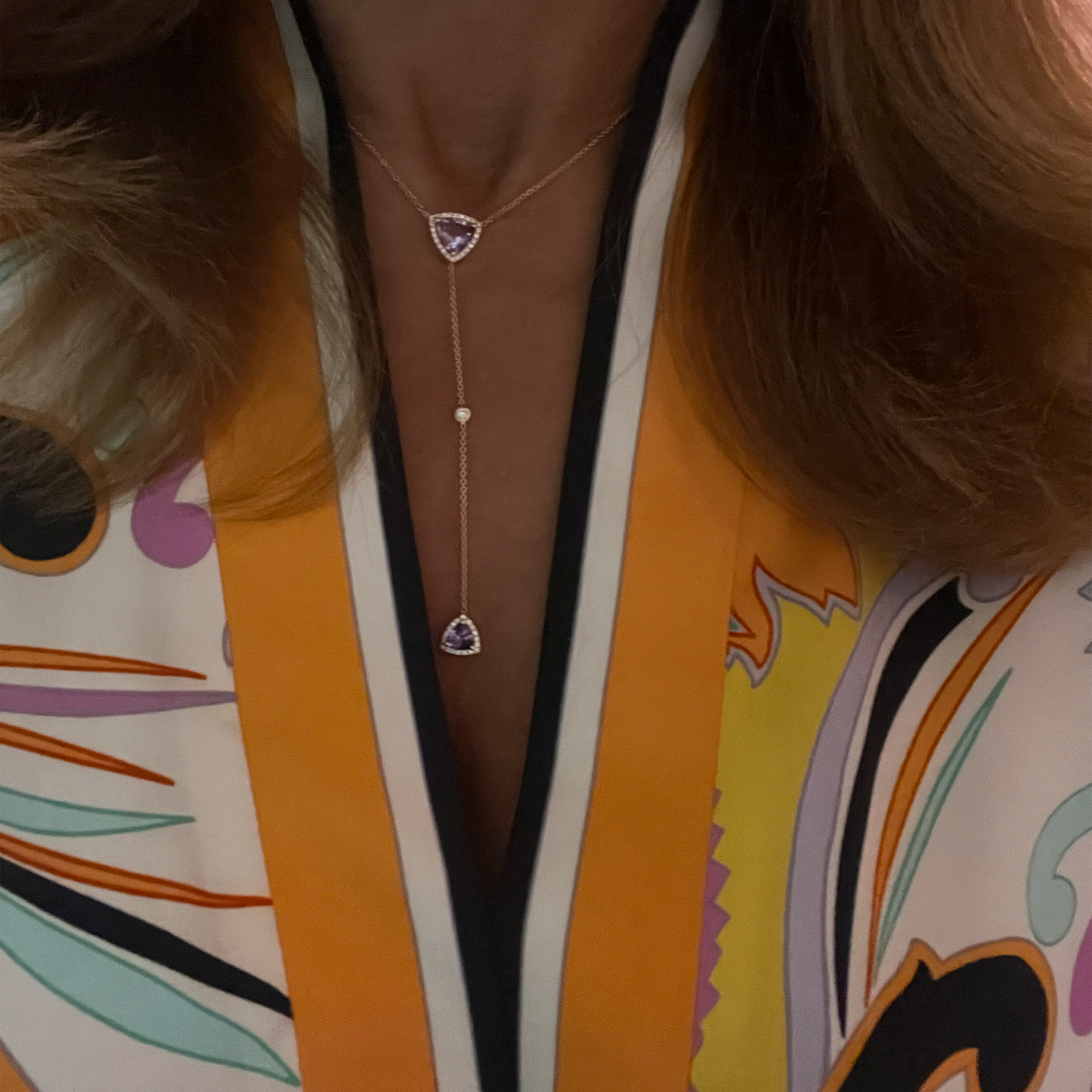 ISABELLE TRIANGLE NECKLACE-pink amethyst