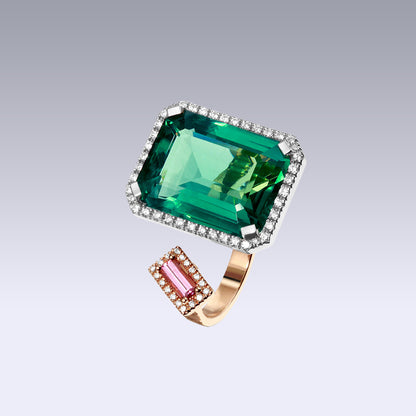 ULTRA RING-jadeite and pink tourmaline