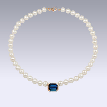 PEARL NECKLACE-london blue topaz