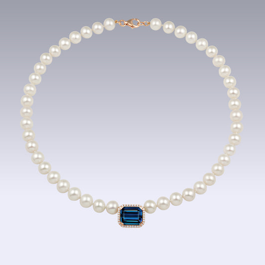 PEARL NECKLACE-london blue topaz