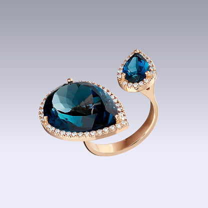 DOUBLE DROP RING-london blue topaz