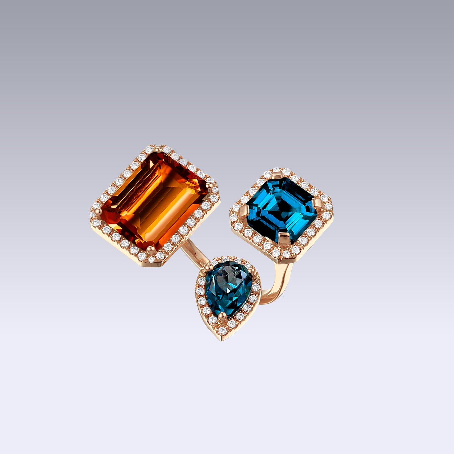 TRIPLE VELVET RING-london blue topaz and citrine madeira