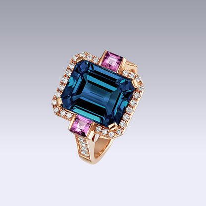 HERITAGE RING-london blue topaz and rhodolite