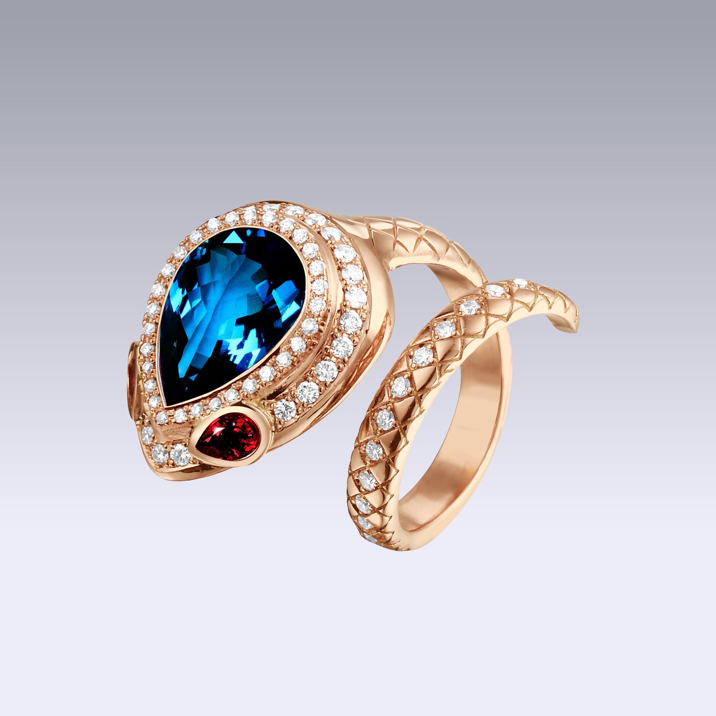 SERPENTE RING-london blue topaz and ruby