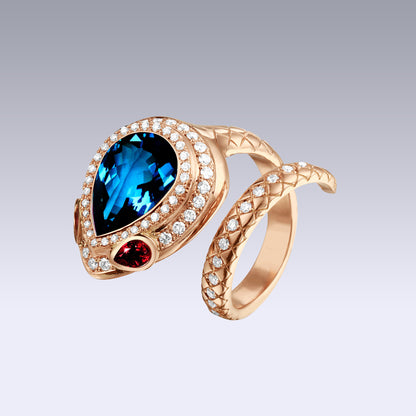 SERPENTE RING-london blue topaz and ruby