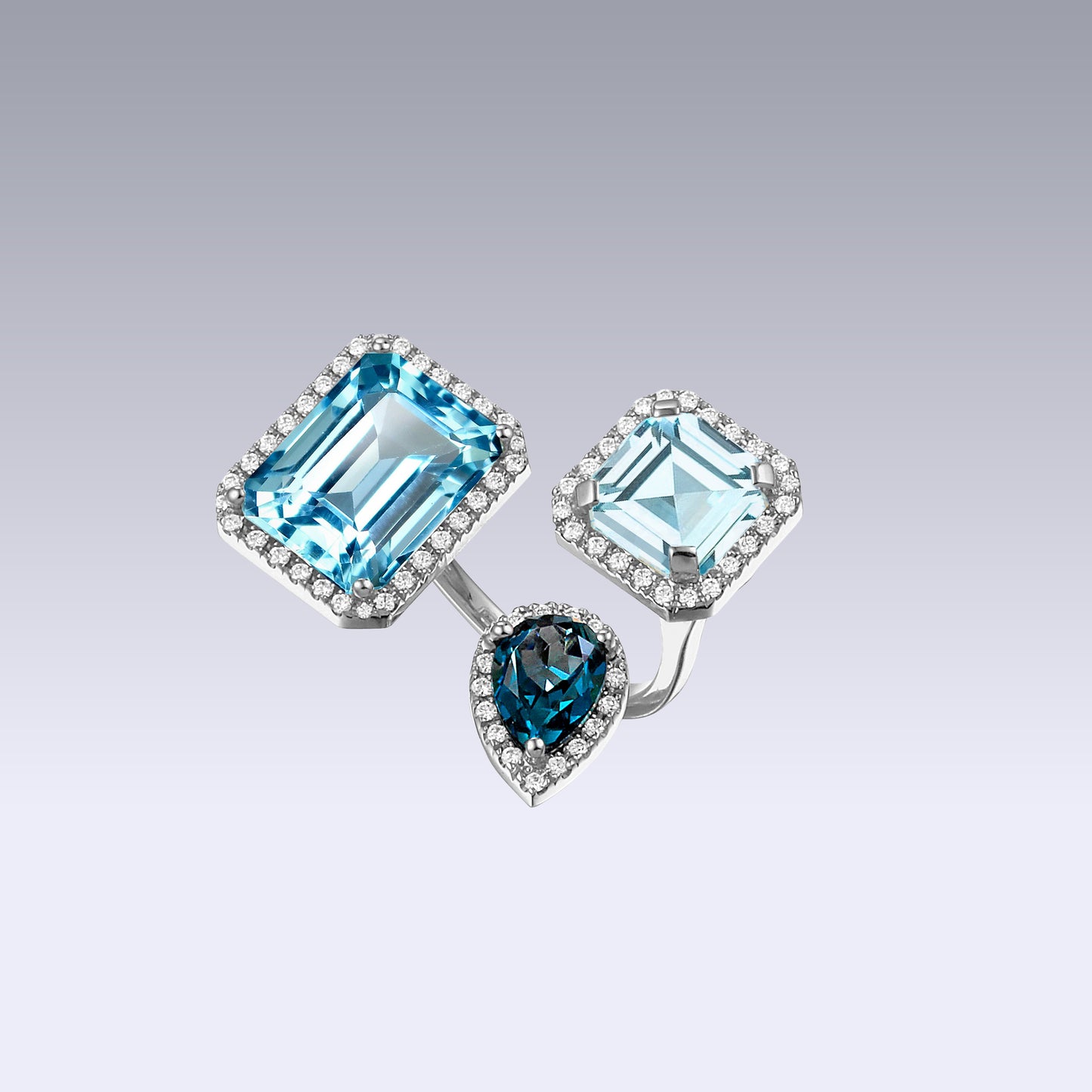 TRIPLE VELVET RING-london blue topaz and sky topaz