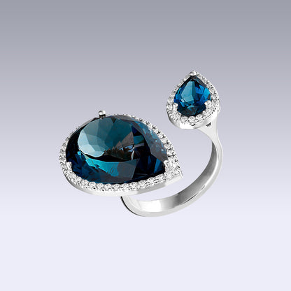 DOUBLE DROP RING-london blue topaz