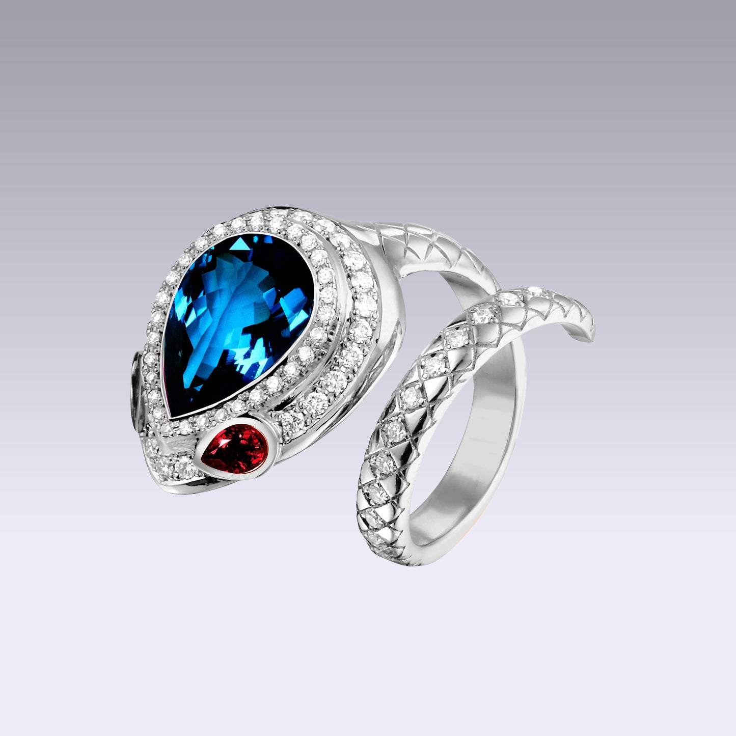 SERPENTE RING-london blue topaz and ruby