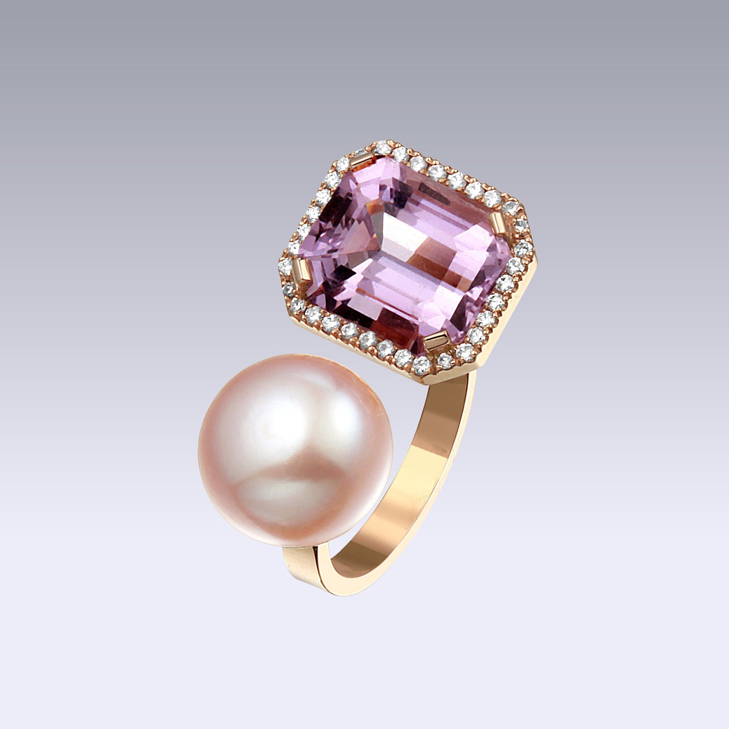 ROYAL PEARL RING-pink amethyst and pearl