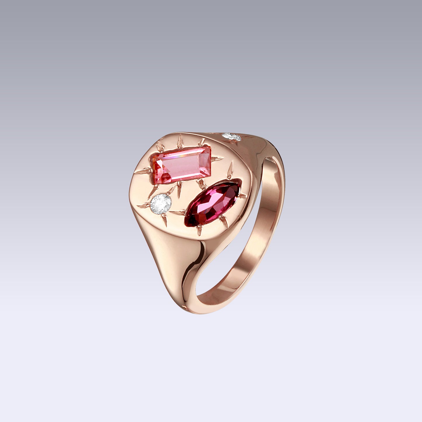 CACHETTE RING-pink tourmaline and rhodolite