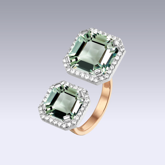 DOUBLE VELVET ASSCHER RING-prasiolite