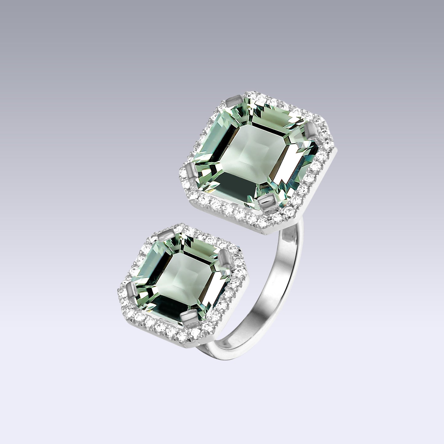 DOUBLE VELVET ASSCHER RING-prasiolite
