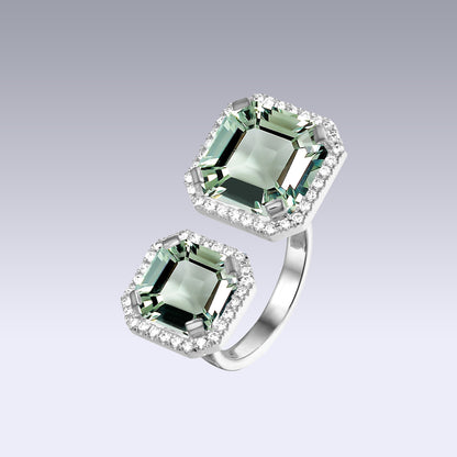 DOUBLE VELVET ASSCHER RING-prasiolite