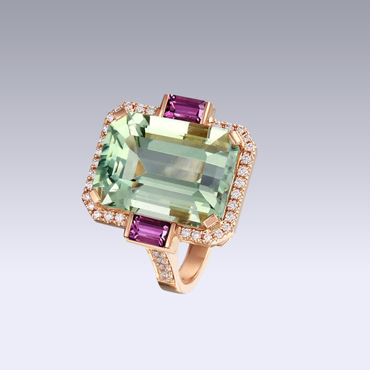 MANHATTAN LARGE RING-prasiolite and rhodolite