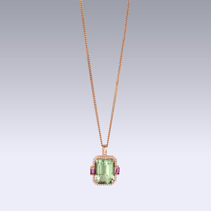 ROMEE PENDANT-prasiolite and rhodolite