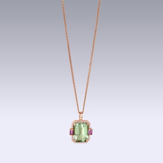 ROMEE PENDANT-prasiolite and rhodolite