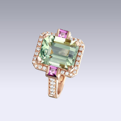 HERITAGE RING-prasiolite and rhodolite