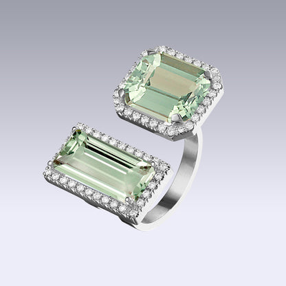 DOUBLE VELVET RING-prasiolite