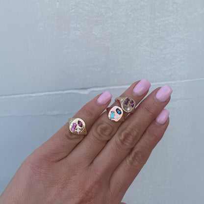 CACHETTE RING-pink tourmaline and rhodolite