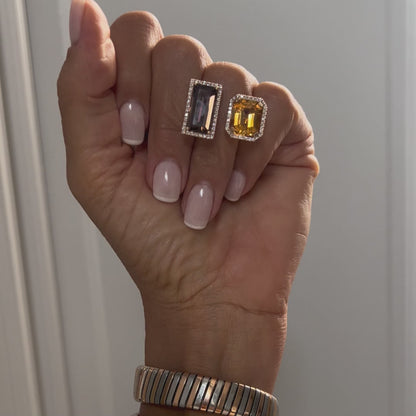 DOUBLE VELVET RING-smoky quartz and golden citrine