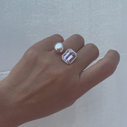 ROYAL PEARL RING-pink amethyst and pearl