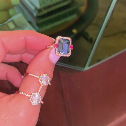HERITAGE RING-london blue topaz and rhodolite
