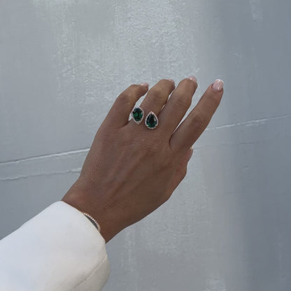 DOUBLE TEAR RING-emerald