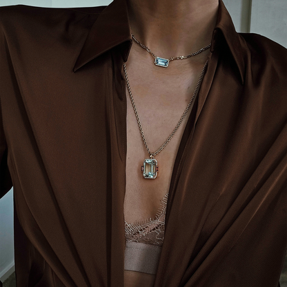 ROMEE PENDANT-prasiolite and rhodolite