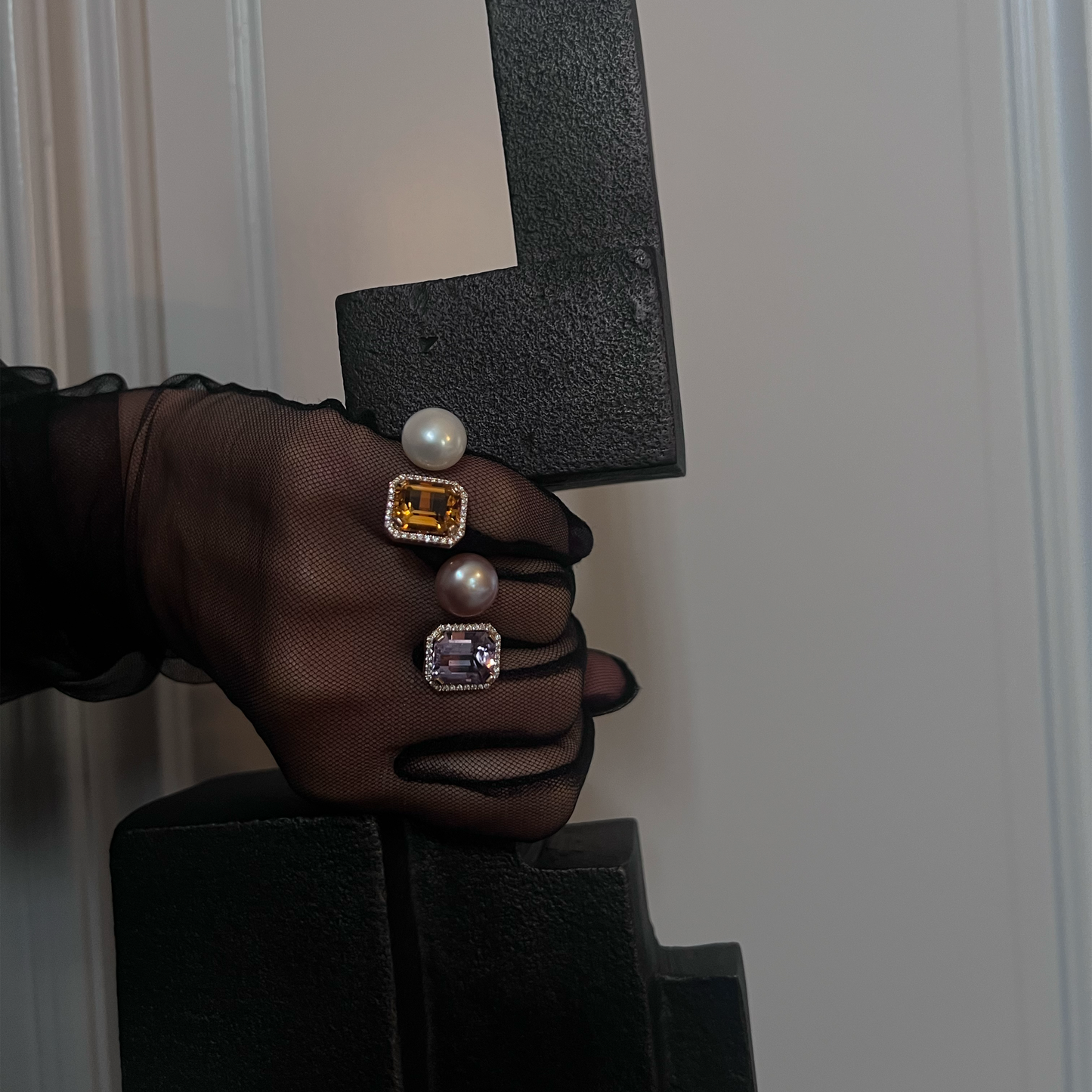 ROYAL PEARL RING-golden citrine and pearl